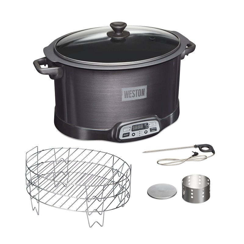 Weston 03-2500-W 2-in-1 Indoor Smoker and Slow Cooker, 6 qt, 120 V, 370 W, Digital Control