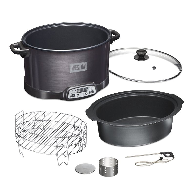 Weston 03-2500-W 2-in-1 Indoor Smoker and Slow Cooker, 6 qt, 120 V, 370 W, Digital Control