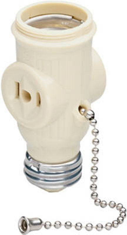 Legrand 1406ICC10 Lamp Holder/Outlet Adapter, 250 W, 2-Outlet, Ivory