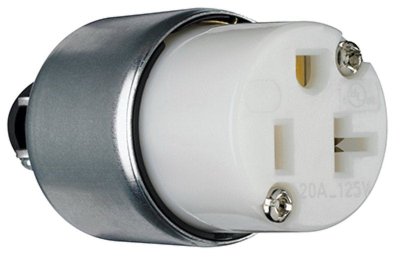 Legrand PS520CACC20 Armored Connector, 2 -Pole, 20 A, 125 V, NEMA: NEMA 5-20R, White