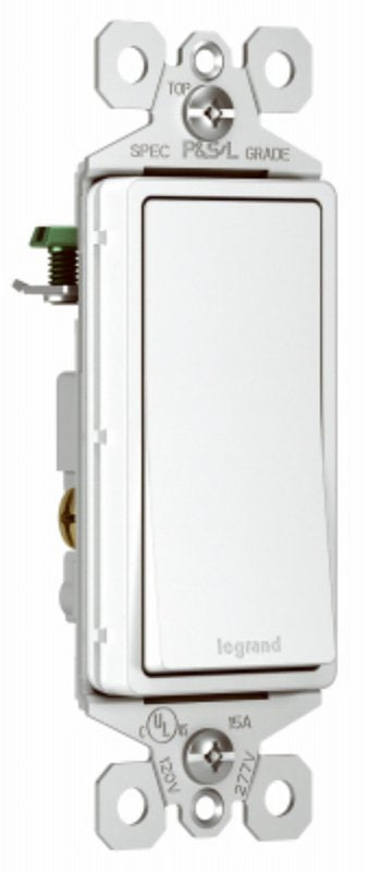Legrand radiant Series TM873WCC10 Paddle Switch, 15 A, 120/277 VAC, Push Wire, Side Wire Terminal, White, 3-Pole