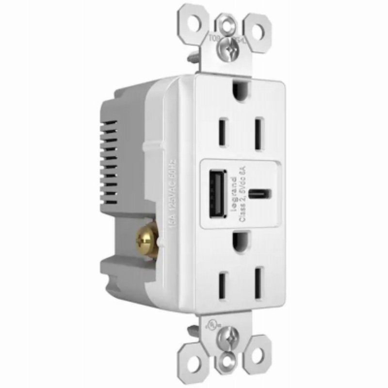 Legrand radiant R26USBAC6WCCV6 USB Wallplate, 15 A, 125 V, Type A, C USB, NEMA: NEMA 5-15R, White