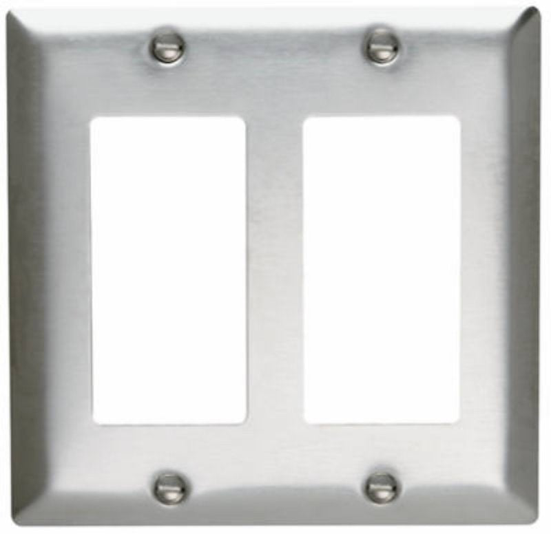 Legrand SS262CC10 Wallplate, 4-1/2 in L, 4.56 in W, 2 -Gang, Stainless Steel, Silver, Brushed