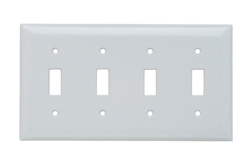 Pass & Seymour SP SP4WU Wallplate, 8.13 in L, 4-1/2 in W, 4 -Gang, Plastic, White, Pack of 10
