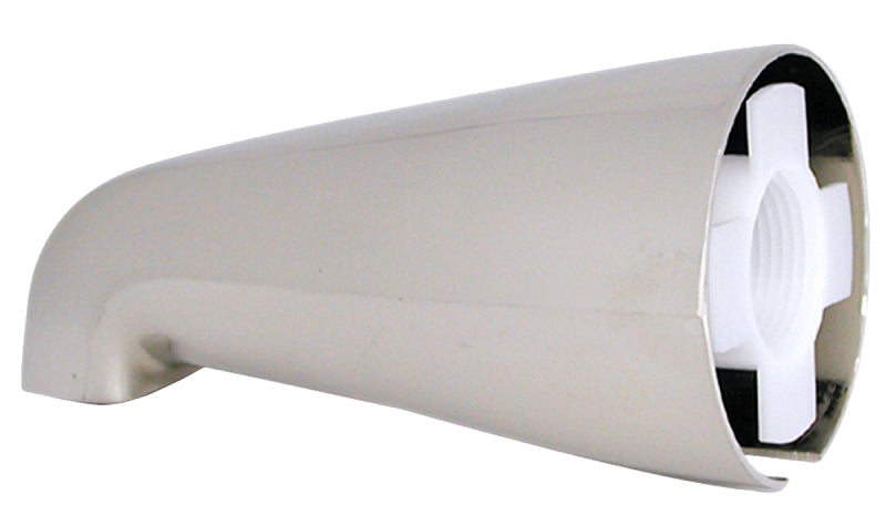 Danco 89247 Tub Spout, 9.4 in L, 1/2, 3/8 in Connection, Threaded, Metal, Brushed Nickel-Plated
