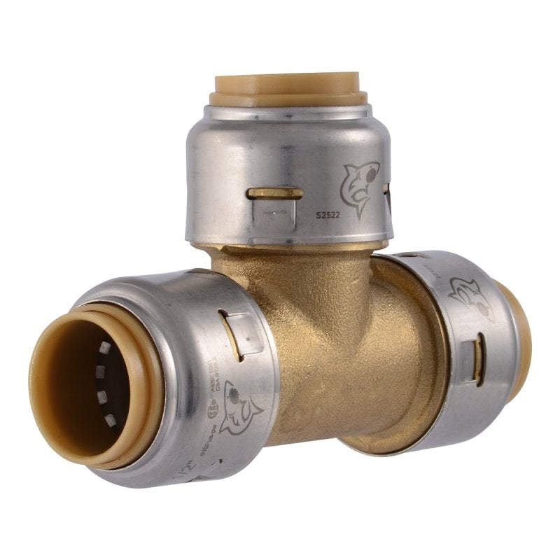 SharkBite Max Series UR362A4 Pipe Tee, 1/2 in, Push-To-Connect, Brass, 250 psi Pressure
