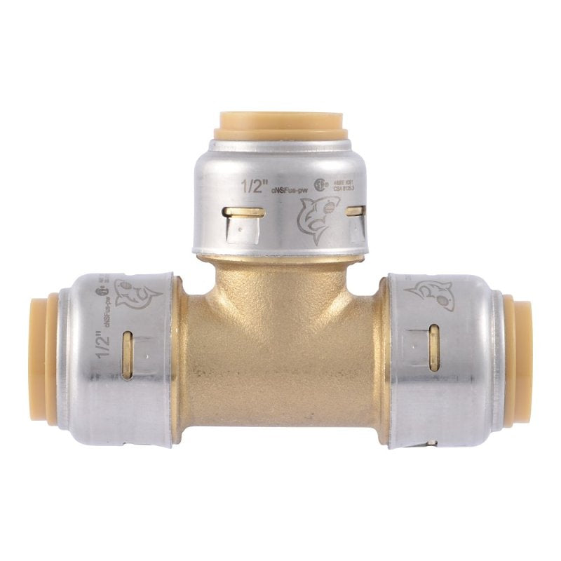 SharkBite Max Series UR362A4 Pipe Tee, 1/2 in, Push-To-Connect, Brass, 250 psi Pressure