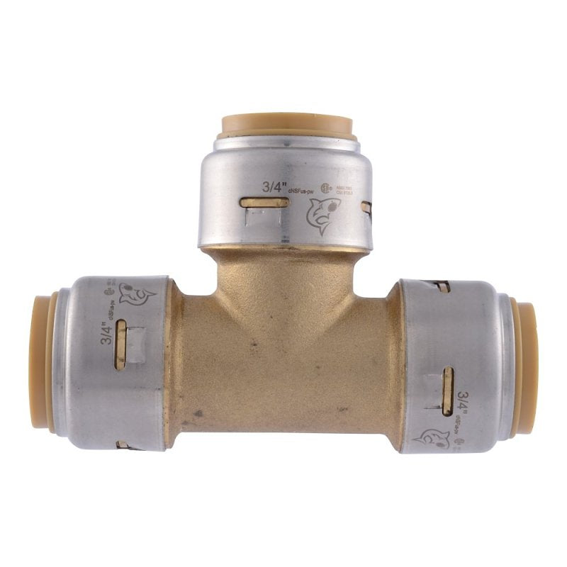 SharkBite Max Series UR370A Pipe Tee, 3/4 in, Push-To-Connect, Brass, 250 psi Pressure