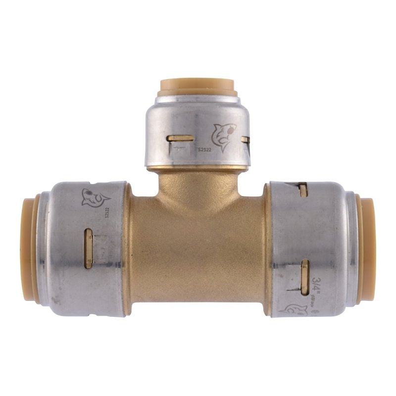 SharkBite Max Series UR412A Reducing Pipe Tee, 3/4 x 1/2 in, Push-To-Connect, Brass, 250 psi Pressure