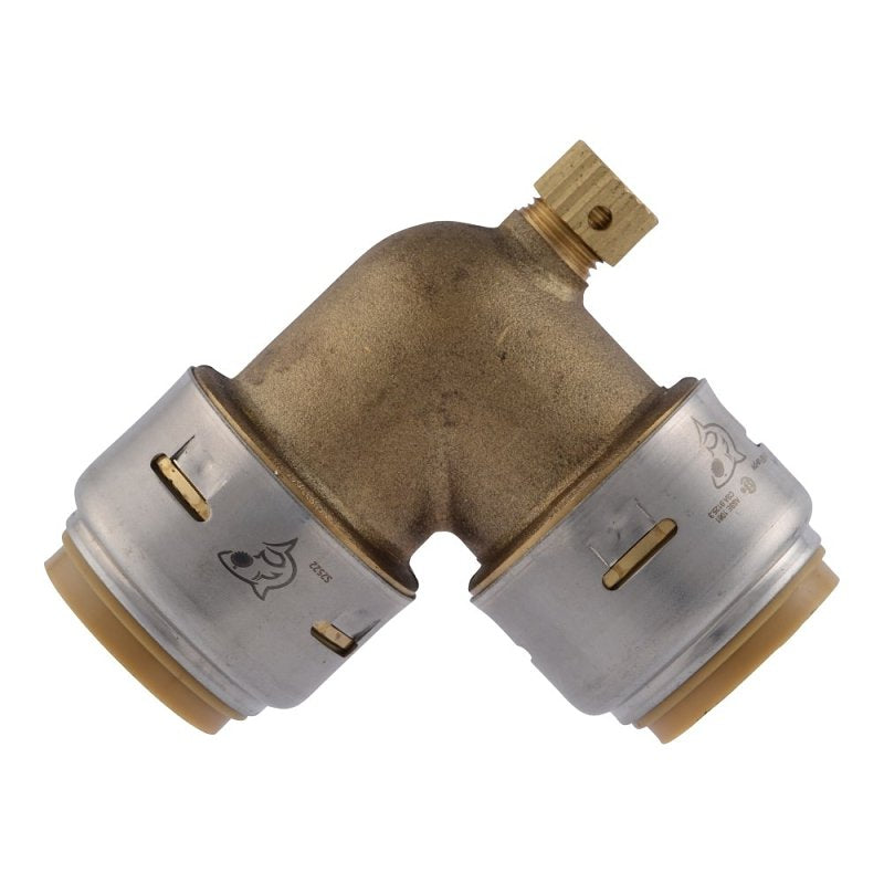SharkBite UR5256A Pipe Elbow with Drain/Vent, 3/4 in, 90 deg Angle, Brass, 200 psi Pressure