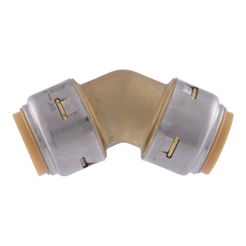 SharkBite UR656A Pipe Elbow, 3/4 in, 45 deg Angle, Brass, 200 psi Pressure