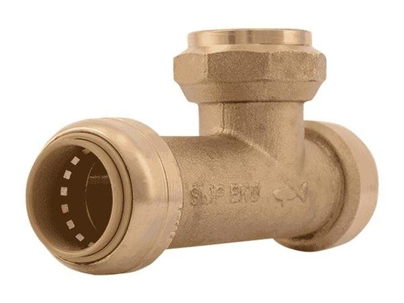 SharkBite UR3486A Center Slip Tee, 3/4 in, PTC x FNPT, Brass, 200 psi Pressure