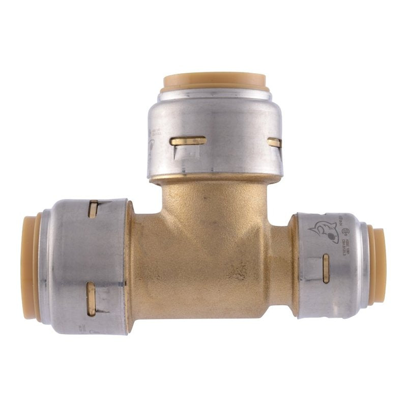 SharkBite Max Series UR444A Reducing Tee, 3/4 x 1/2 in, PTC, Brass, 250 psi Pressure