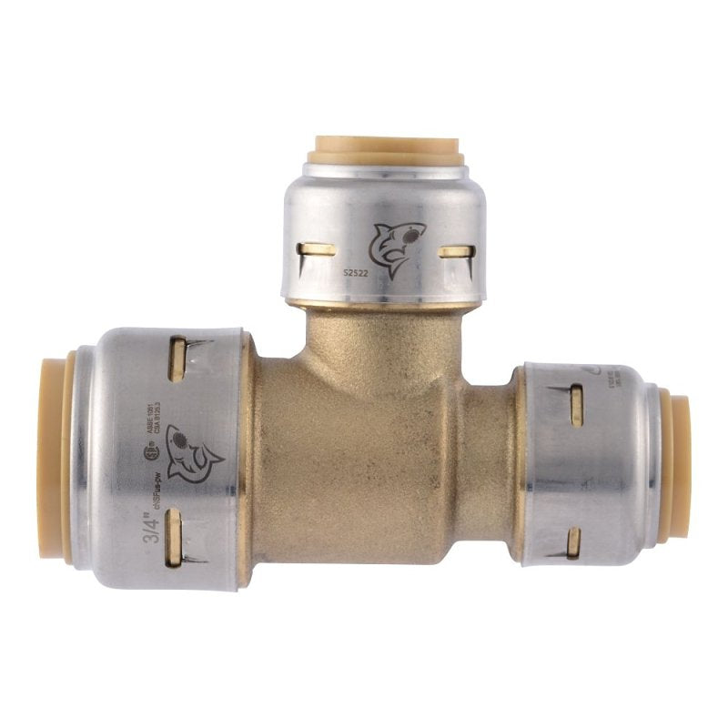 SharkBite Max Series UR454A Reducing Tee, 3/4 x 1/2 in, PTC, Brass, 250 psi Pressure