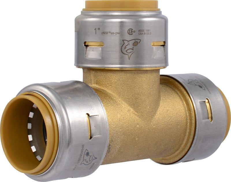 SharkBite Max Series UR374A Tee, 1 in, Push-To-Connect, Brass/Stainless Steel, 400 psi Pressure