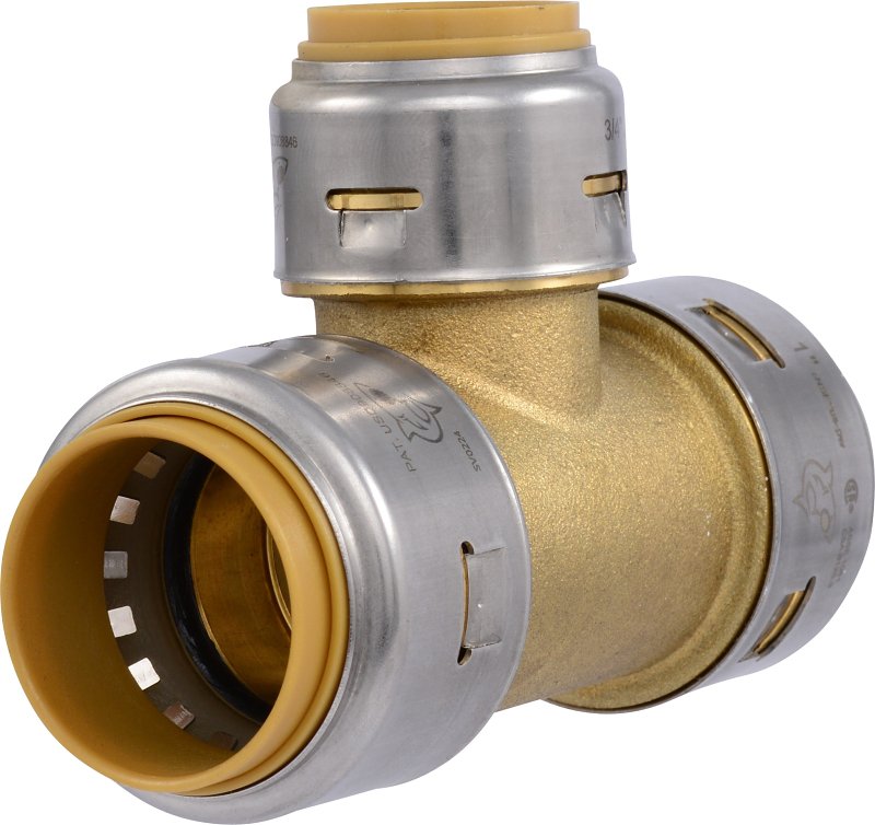 SharkBite Max Series UR416A Reducing Tee, 1 x 3/4 in, Push-To-Connect, Brass/Stainless Steel, 400 psi Pressure