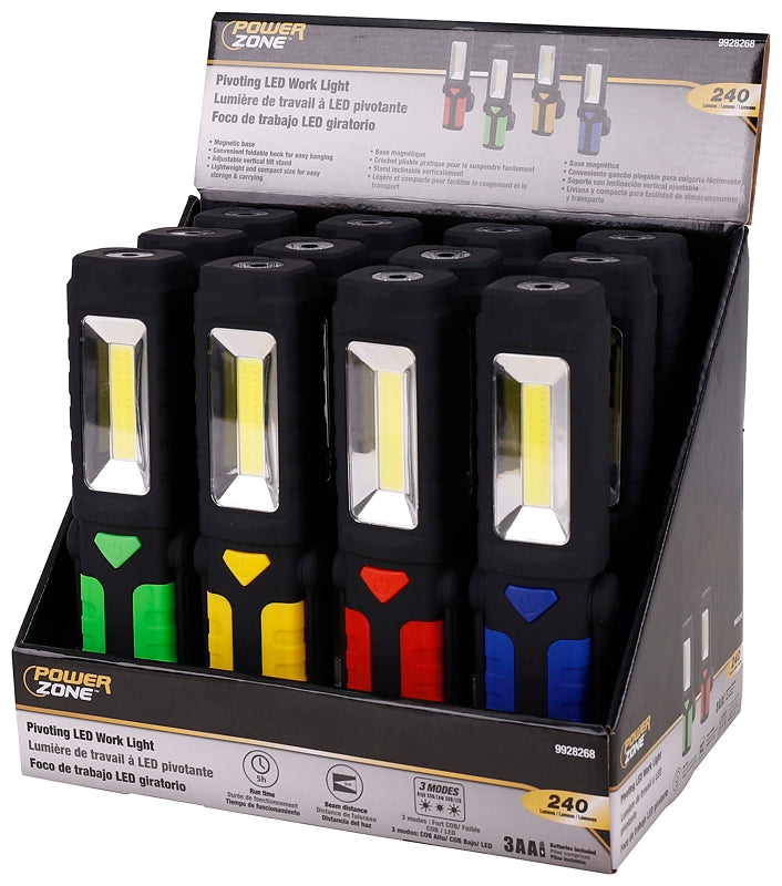 PowerZone 18101011 Pivoting Work Light, 1-Lamp, LED Lamp, 240 Lumens, Yellow/Red/Green/Blue, Pack of 12