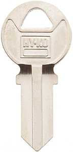 Hy-Ko 11010AM1 Key Blank, Brass, Nickel, For: American Cabinet, House Locks and Padlocks, AM1 Key Number, Pack of 10