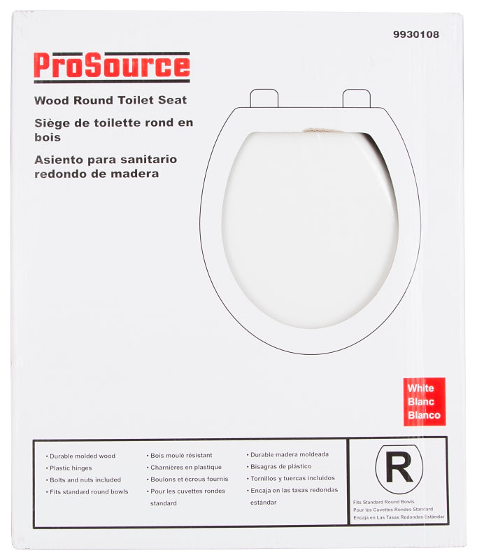 ProSource T-17WM-3L Toilet Seat, Round, MDF Molded Fiberboard, White, Plastic Hinge Hinge