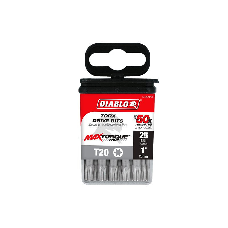 Diablo DT201P25 Drive Bit, #20 Drive, Torx Drive, 1/4 in Shank, Hex Shank, 1 in L