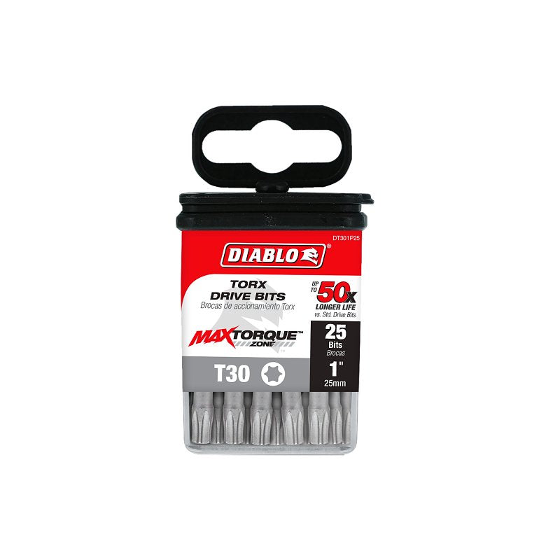 Diablo DT301P25 Drive Bit, #30 Drive, Torx Drive, 1/4 in Shank, Hex Shank, 1 in L, HSS