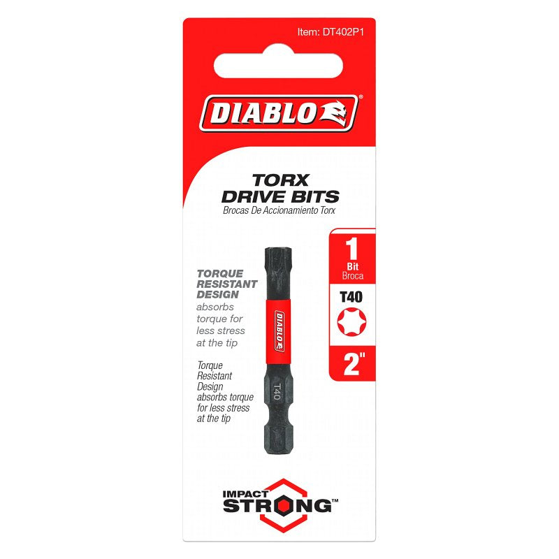 Diablo DT402P1 Drive Bit, #40 Drive, Torx Drive, 1/4 in Shank, Hex Shank, 2 in L