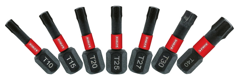 Diablo DTHV1-S7 Security Drive Bit, #10, #15, #20, #25, #27, #30, #40 Drive, Torx Drive, 1/4 in Shank, Hex Shank, 1 in L
