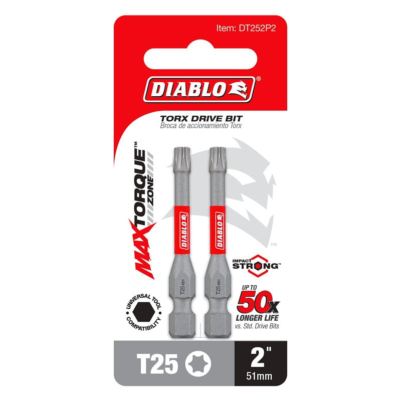 Diablo DT252P2 Drive Bit, #25 Drive, Torx Drive, 1/4 in Shank, Hex Shank, 2 in L