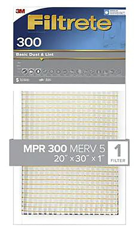 Filtrete 322-4 Air Filter, 30 in L, 20 in W, 5 MERV, 300 MPR, For: Air Conditioner, Furnace and HVAC System, Pack of 4