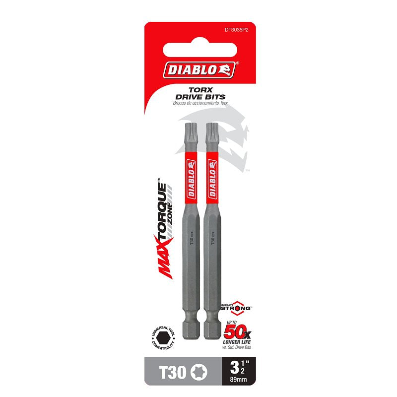 Diablo DT3035P2 Drive Bit, #30 Drive, Torx Drive, 1/4 in Shank, Hex Shank, 3 to 12 in L