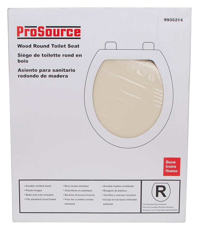 ProSource T-17WM-B-3L Toilet Seat, Round, MDF Molded Fiberboard, Bone, Plastic Hinge Hinge