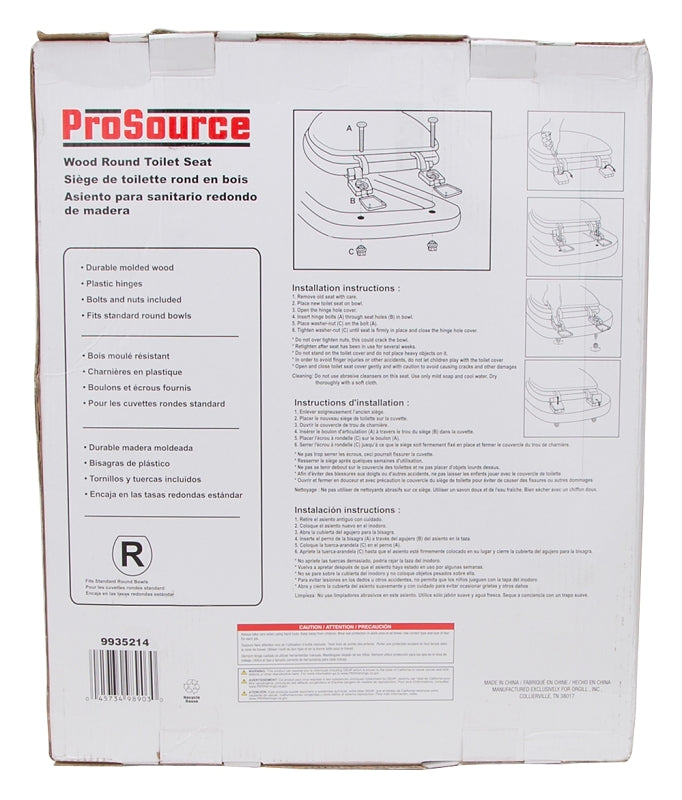 ProSource T-17WM-B-3L Toilet Seat, Round, MDF Molded Fiberboard, Bone, Plastic Hinge Hinge