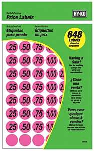 Hy-Ko 30102 Price Label, 0.25, 0.50, 0.75, 1, 2, 3, 4, 5, "Make an Offer", Black Legend, Pink Background, Pack of 10