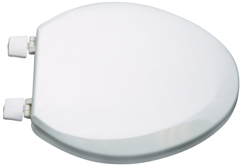 ProSource T-19WM-3L Toilet Seat, Elongated, MDF Molded Fiberboard, White, Plastic Hinge Hinge