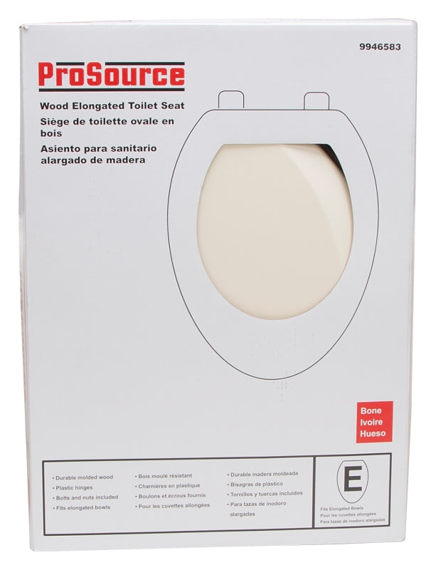 ProSource T-19WM-B-3L Toilet Seat, Elongated, MDF Molded Fiberboard, Bone, Plastic Hinge Hinge