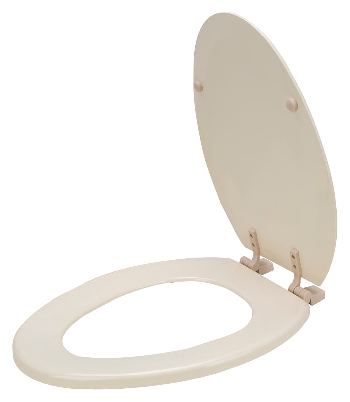 ProSource T-19WM-B-3L Toilet Seat, Elongated, MDF Molded Fiberboard, Bone, Plastic Hinge Hinge