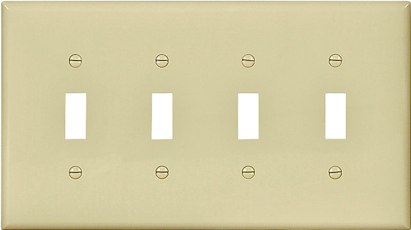 Eaton PJ4V Wallplate, 4-7/8 in L, 8.56 in W, 4-Gang, Polycarbonate, Ivory, High-Gloss
