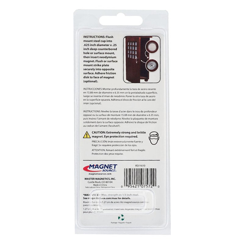 Magnet Source 07572 Latch Magnet Kit, 5/8 in W, Steel, Zinc