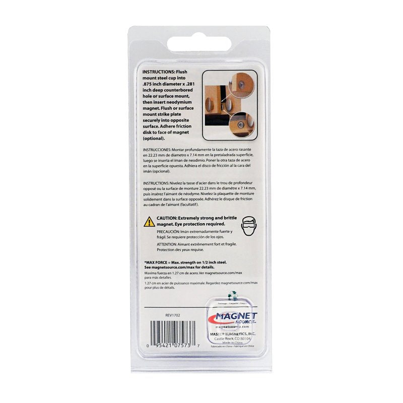 Magnet Source 07574 Latch Magnet Kit, 1.13 in W, Steel, Zinc