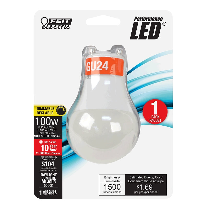 Feit Electric A100DM850GU24/10KLED LED Bulb, General-Purpose, A19 Lamp, 100 W Equivalent, GU24 Lamp Base, Dimmable