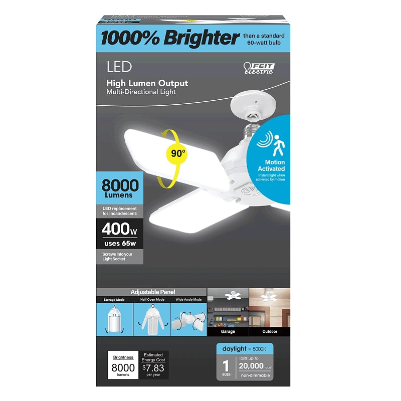 Feit Electric ADJ8000/5K/MM/LED Multi-Directional LED Light, 400 W Equivalent, E26 Medium Lamp Base, Non-Dimmable, White