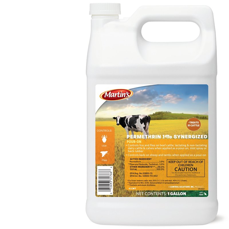 Martin's 82031766 Pour-On Insecticide, Liquid, Light Amber, Mild Hydrocarbon, 1 gal, Pack of 8