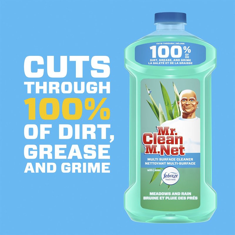 Mr Clean 07256 Cleaner, 64 oz Bottle, Liquid, Febreze Meadows, Rain