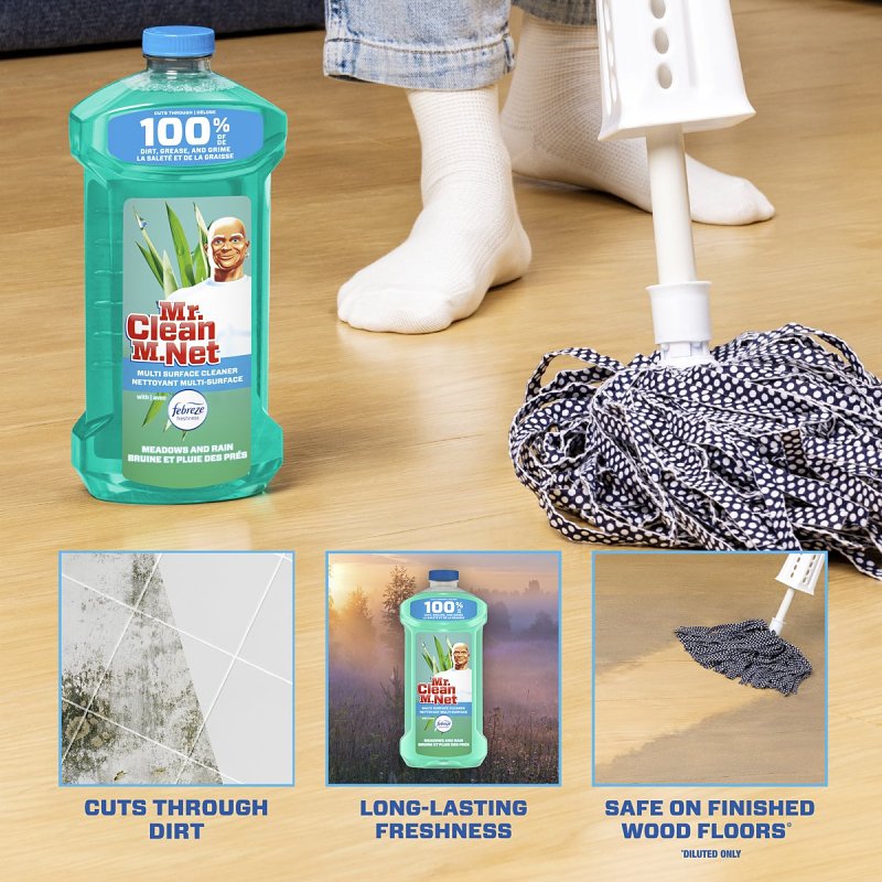 Mr Clean 07256 Cleaner, 64 oz Bottle, Liquid, Febreze Meadows, Rain