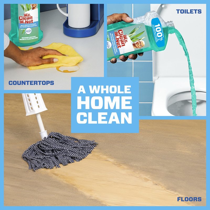 Mr Clean 07256 Cleaner, 64 oz Bottle, Liquid, Febreze Meadows, Rain