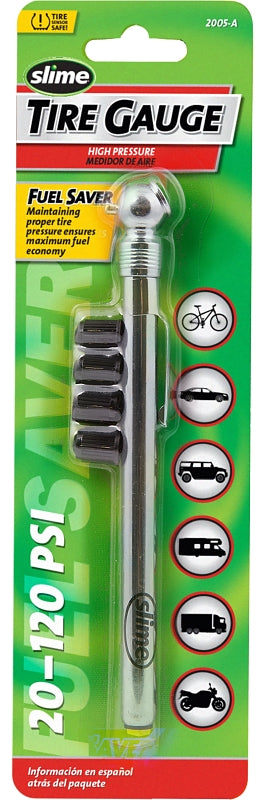 Slime 2005-A Tire Gauge, Black/Chrome, Chrome