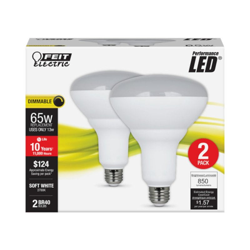 Feit Electric BR40DM/10KLED/2 LED Lamp, Flood/Spotlight, 850 Lumens, 12.5 W, BR40 Lamp, 65 W Equivalent, E26 Lamp Base