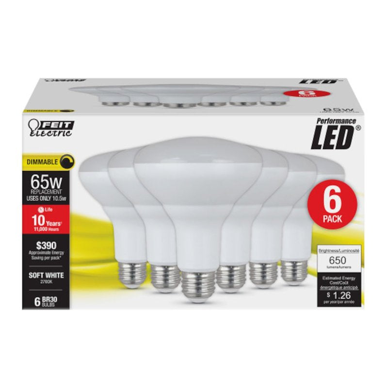 Feit Electric BR30/DM/10KLED/6 LED Bulb, Flood/Spotlight, BR30 Lamp, 65 W Equivalent, E26 Medium Lamp Base, Dimmable