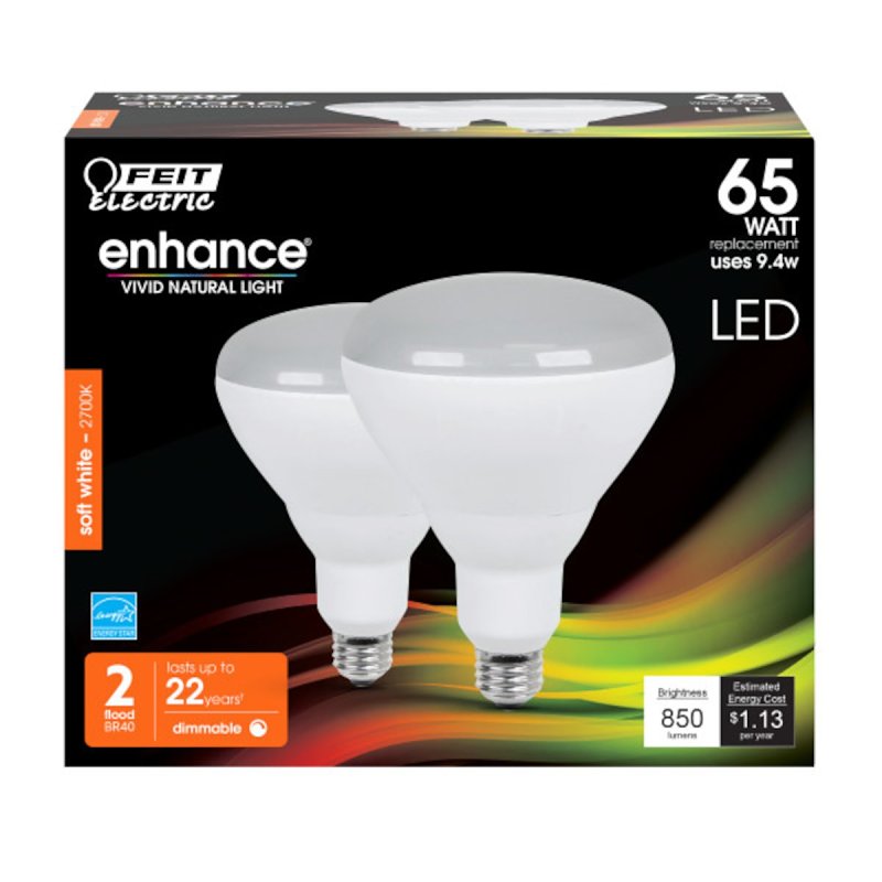 Feit Electric BR40DM/927CA/2 LED Bulb, Flood/Spotlight, BR40 Lamp, 65 W Equivalent, E26 Lamp Base, Dimmable