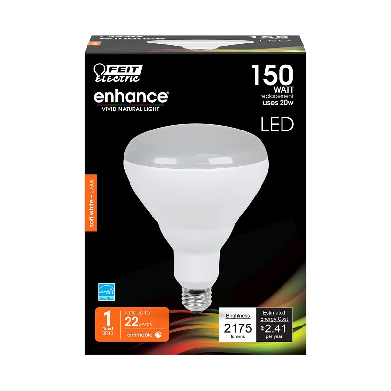 Feit Electric BR40DM/2175/927CA LED Bulb, BR40 Lamp, 150 W Equivalent, E26 Medium Lamp Base, Dimmable, Soft White